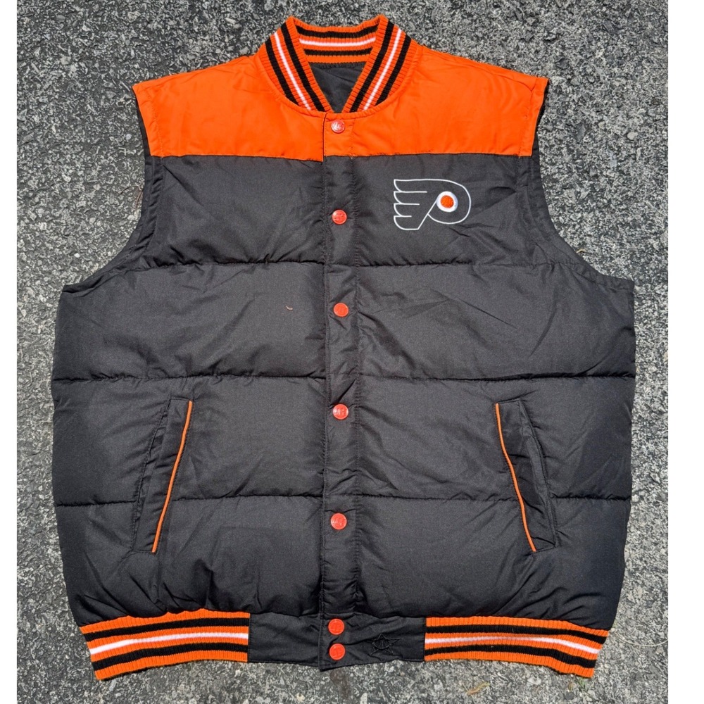 JH Design Philadelphia Flyers Reversible Puffer Vest Mens 2XL Orange Black NHL